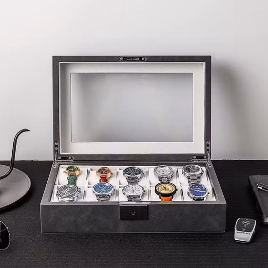 Caixa de relógio de couro PU de luxo personalizada feita à mão que empacota a caixa de presente caixa de joias